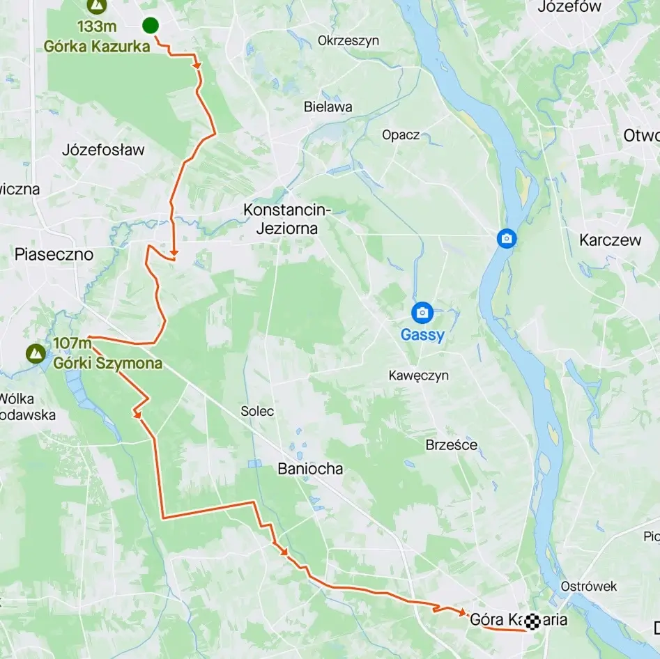 [GRAVEL] Warszawa Metro Kabaty –> Żabieniec –> Lasy Chojnowskie –> Góra Kalwaria | Trasa rowerowa gravelowa